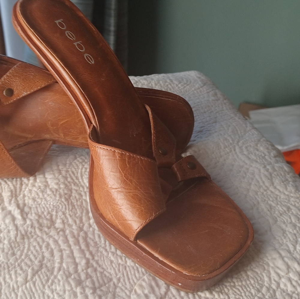Leather BEBE opened toe stilettos